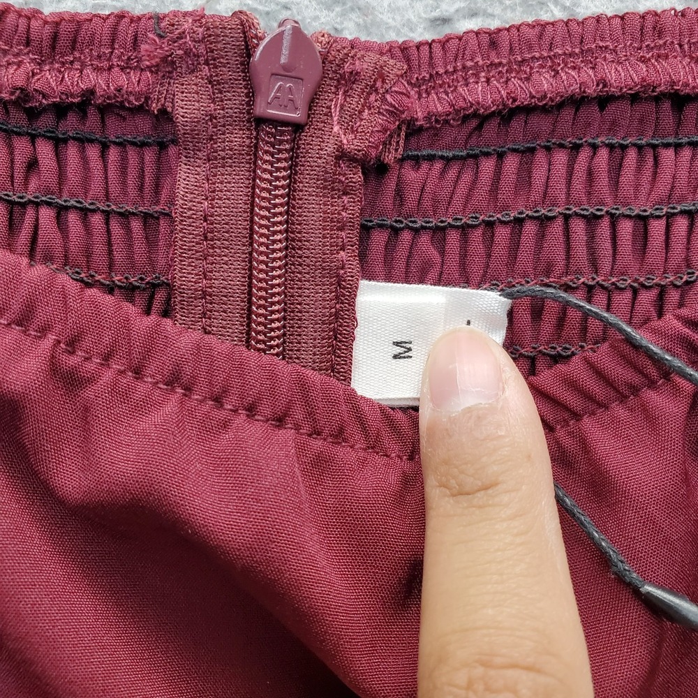 Exlura Dress Womens Medium Burgundy Balloon Sleeve Square Neck Smocked Back Zip - Picture 6 of 11
